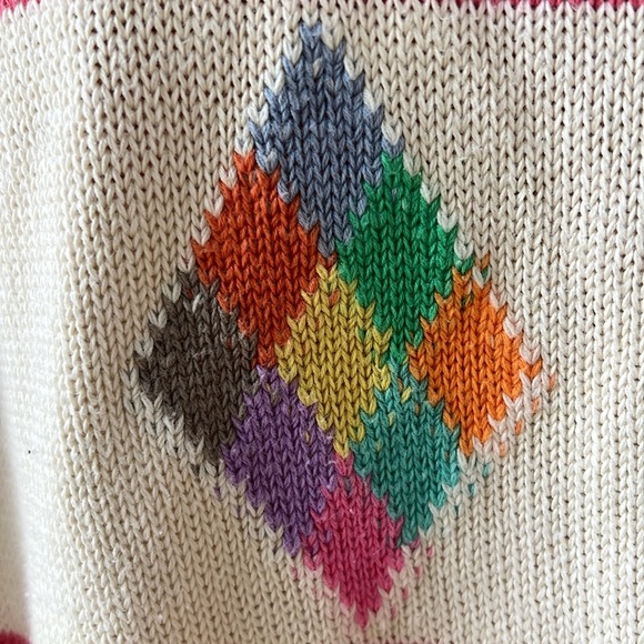 United Colors of Benetton Vintage XL 100% Cotton Striped Rainbow Preppy Sweater - Picture 4 of 9